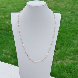 A79 Handmade Freshwater Pearl Floating Stainless Steel Necklace 60cm